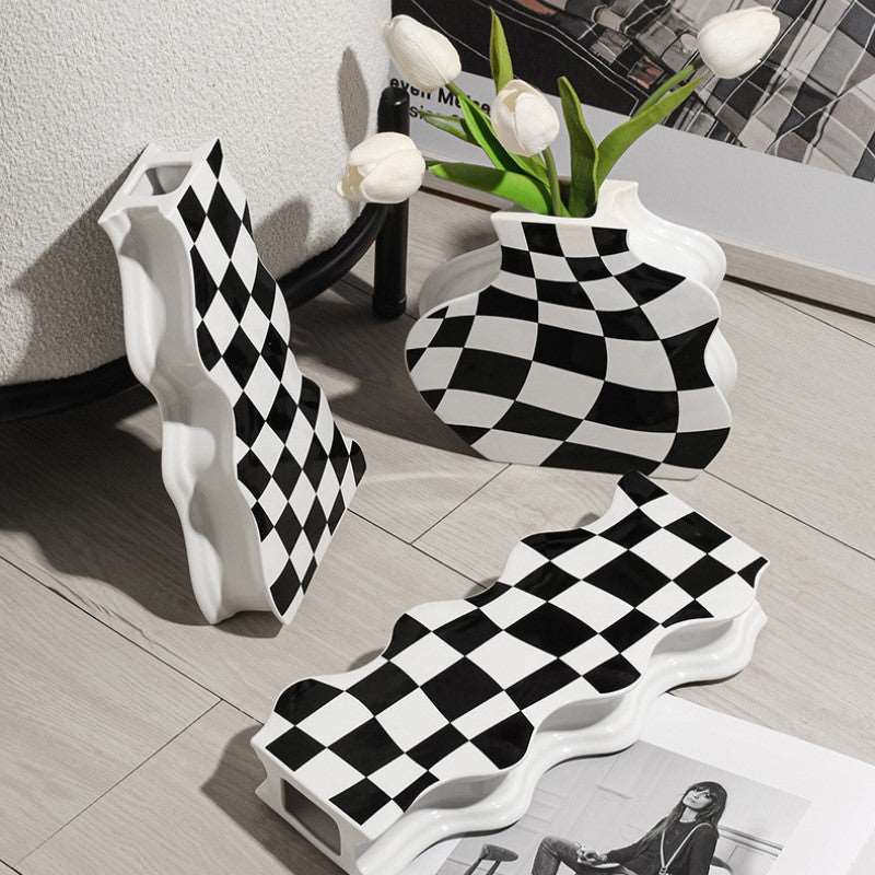 Checkerboard Ceramic Vase Ornaments Curated Room Kits
