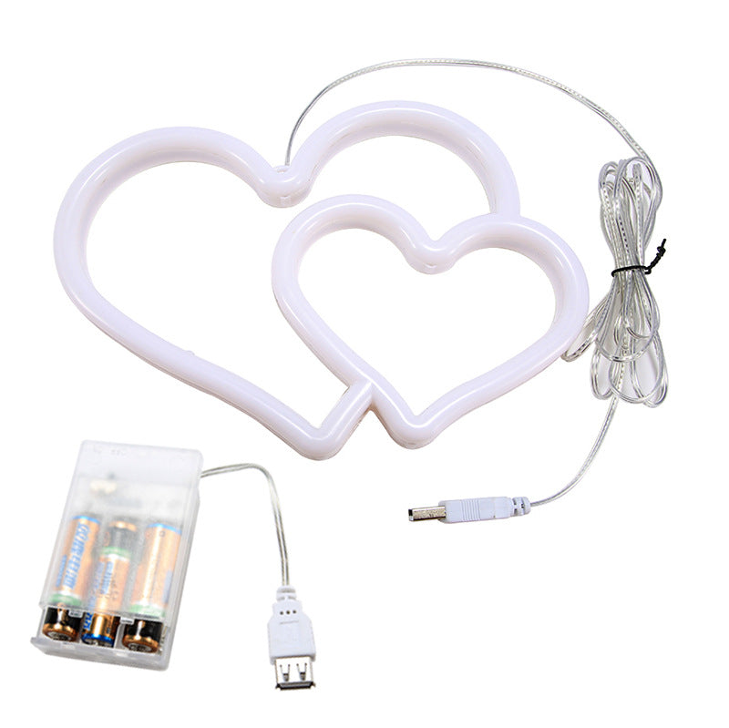 LED Neon USB Battery Powered Double Love Bedroom Decor Hanging Home Festive Curated Room Kits