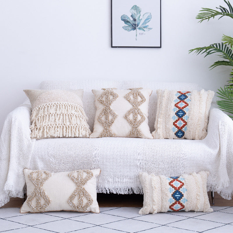 Tufted Throw Pillow Moroccan Fringed Waist Pillow Case Curated Room Kits