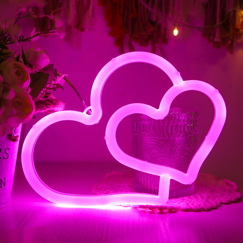 LED Neon USB Battery Powered Double Love Bedroom Decor Hanging Home Festive Curated Room Kits