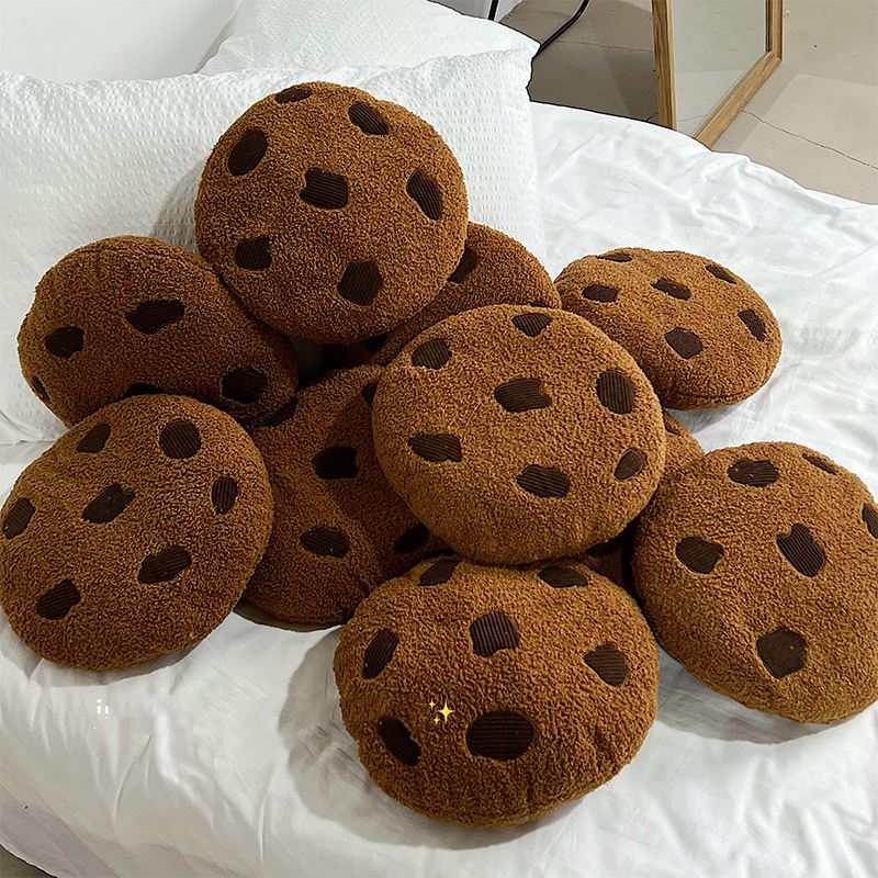 Giant Cute Cookie Plush Throw Pillow Bed On Bedroom Sofa Curated Room Kits