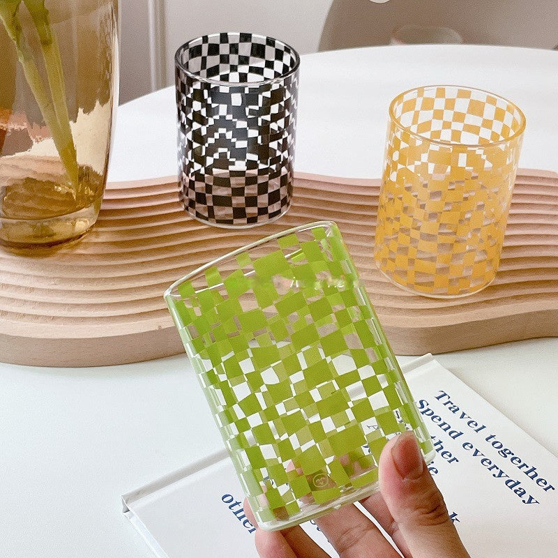 Nordic Fashion Matrix Plaid Glass Handmade Heat Resistant Glass Teacups Cups Coffee Mugs Drinkware Couple Gift Curated Room Kits